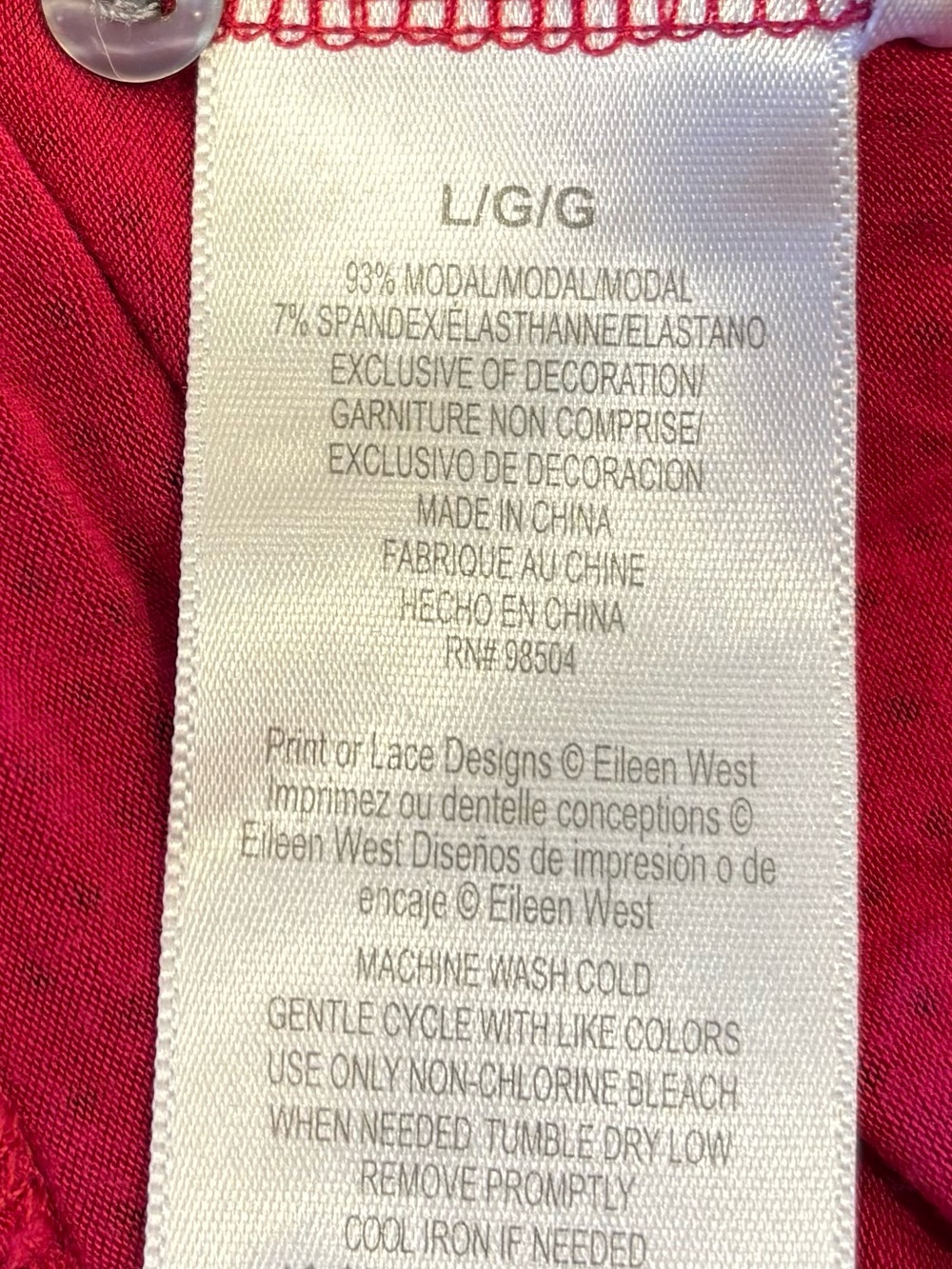 Eileen West Women's Size L Soft Red Lace-Trim Button Front Nightgown - Picture 7 of 7
